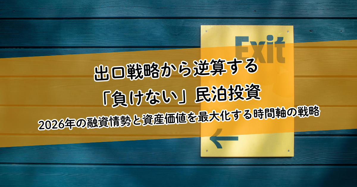 出口戦略から逆算する「負けない」民泊投資。2026年の融資情勢と資産価値を最大化する時間軸の戦略